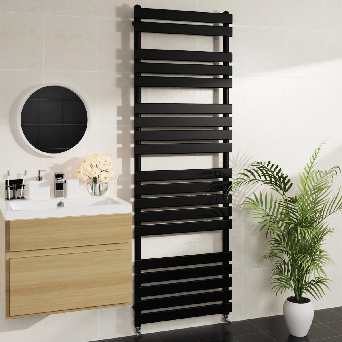 Warmehaus Designer Bathroom Flat Panel Heated Towel Rail Black 1800x600mm — image 1