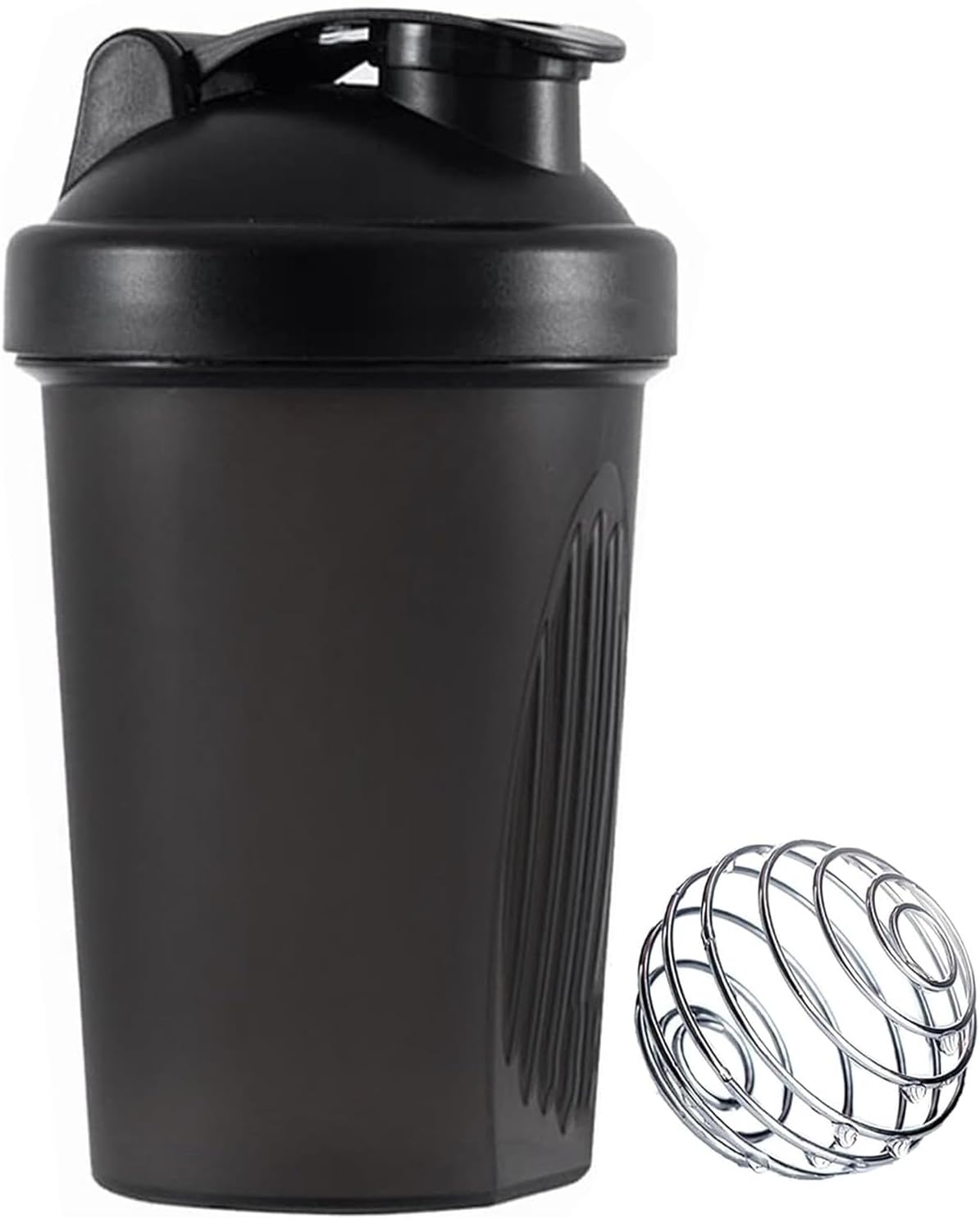 Protein Shaker Bottle, 400ml Shaker Bottle with Stainless Steel Mixing Ball, Milkshake Cups, Water Bottle, Gym Shaker Bottle for Fitness Sports and Travel, BPA Free, Leakproof, Dishwasher Safe, Black
