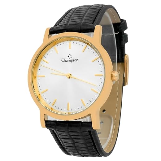 Relogio Masculino Dourado Champion Pulseira de Couro Preta