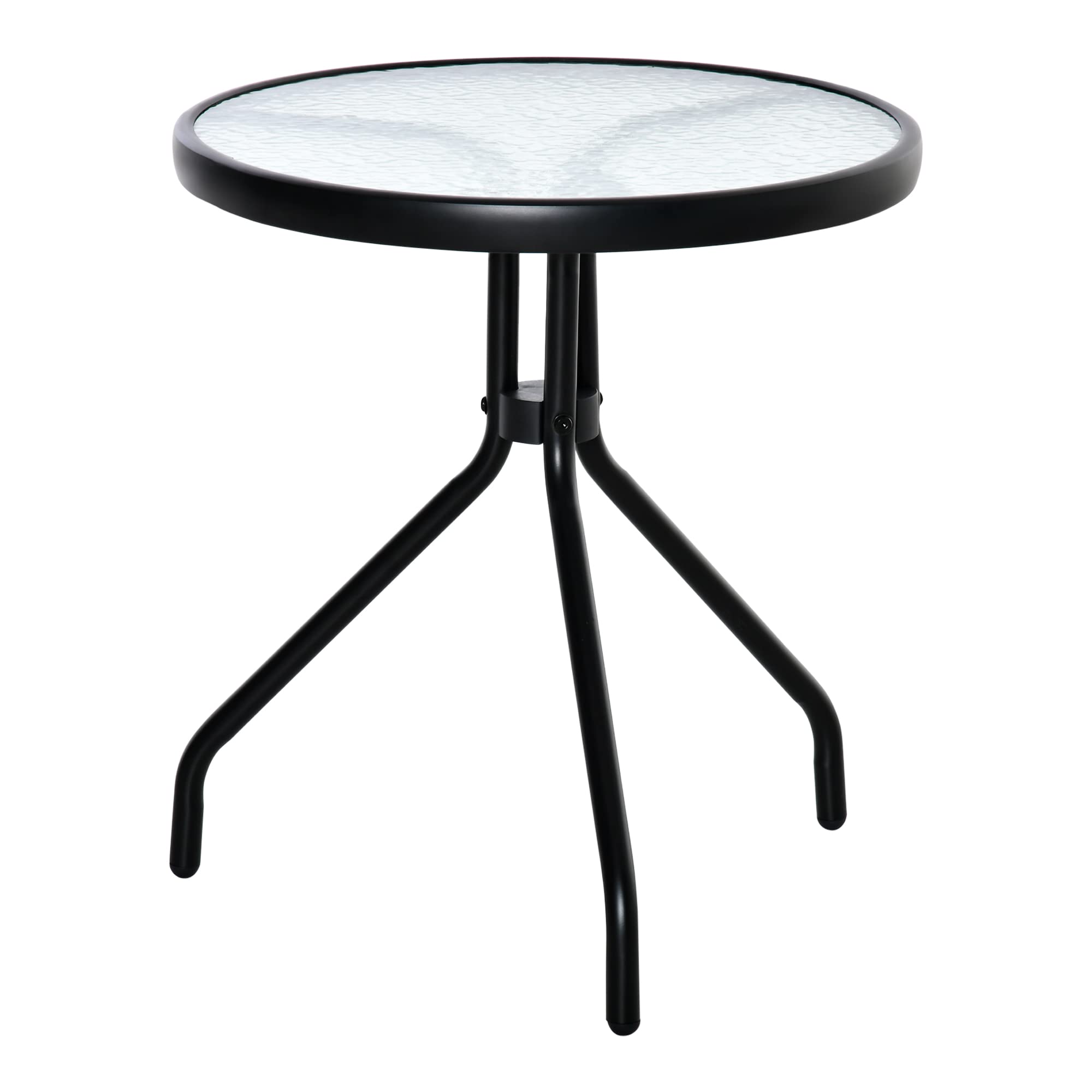 Outsunny Mesa de Jardín Redonda Mesa de Café Exterior con Tablero de Cristal Decorativo y Marco de Metal para Patio Terraza Balcón Ø50x55 cm Negro
