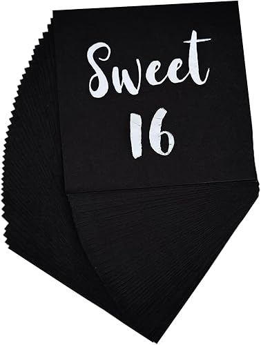 40 servilletas de cóctel negras y plateadas con dulces de 16 años, decoraciones de fiesta de cumpleaños 16, decoración de mesa, servilletas de