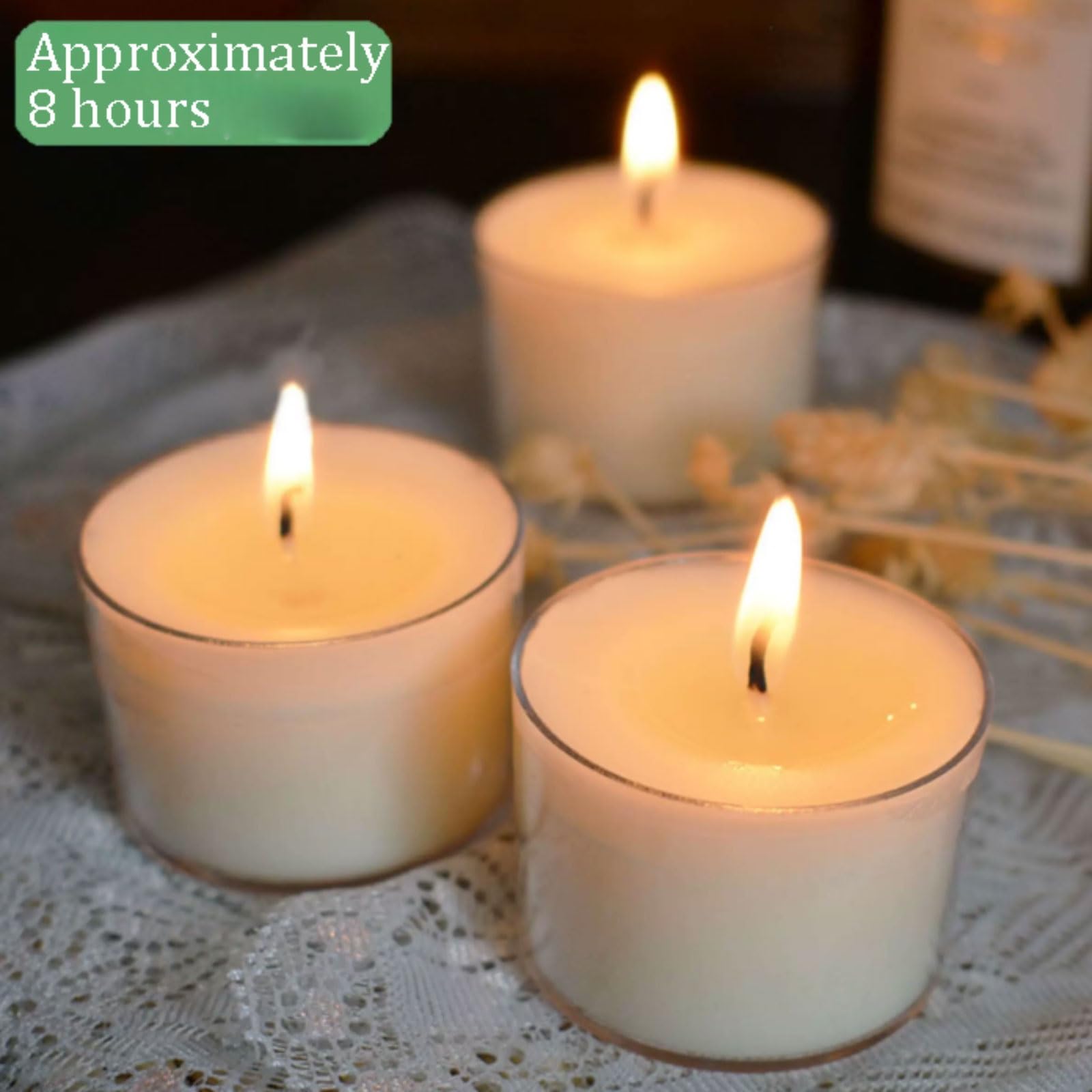 Exquisito Velas de plástico hechas con ghee vegetal Natural y mecha de algodón, velas en tarro sin perfume, quemadura limpia, 12 Uds. meloso(Weiß)