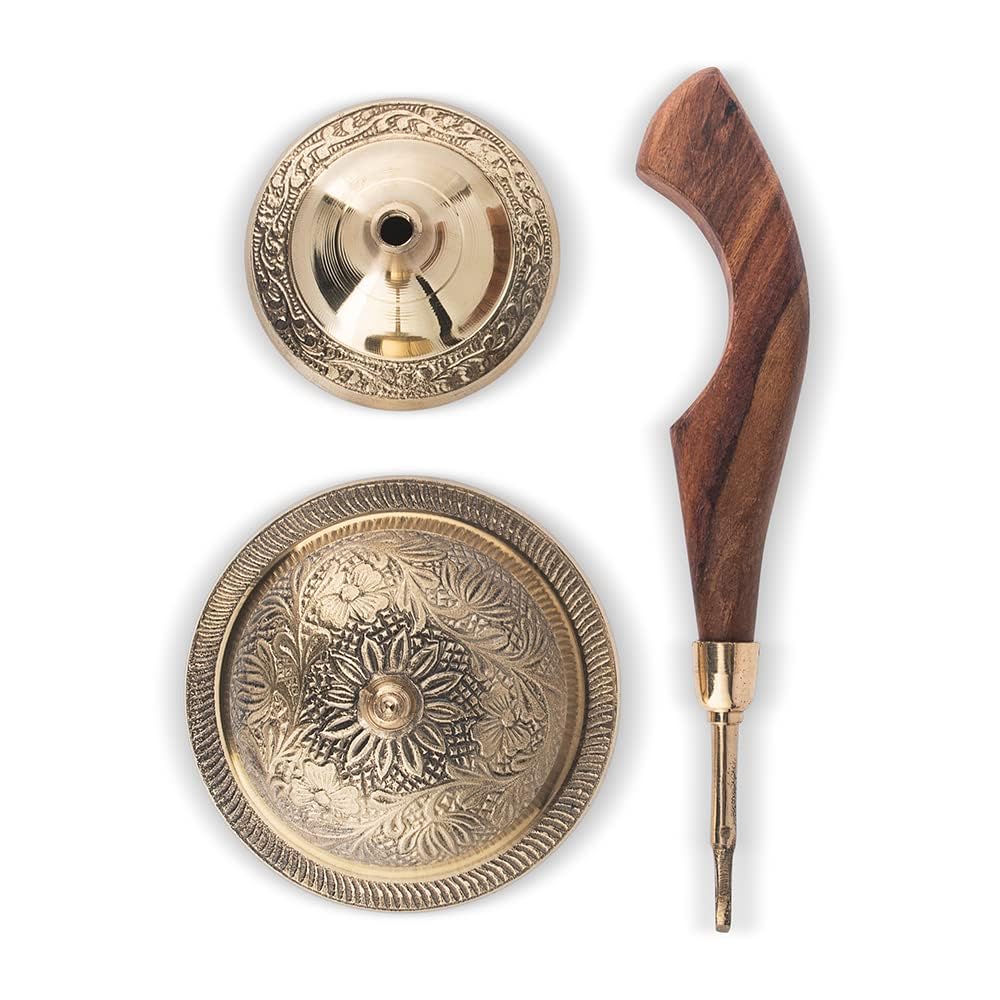 Alodie - Brass Sambrani Stand & Loban Dhoop Dani Burner with Wooden Handle for Kapur - Sambrani Dhoop Holder Pooja Items for Home (Stander 9.5x4x2.9) 4