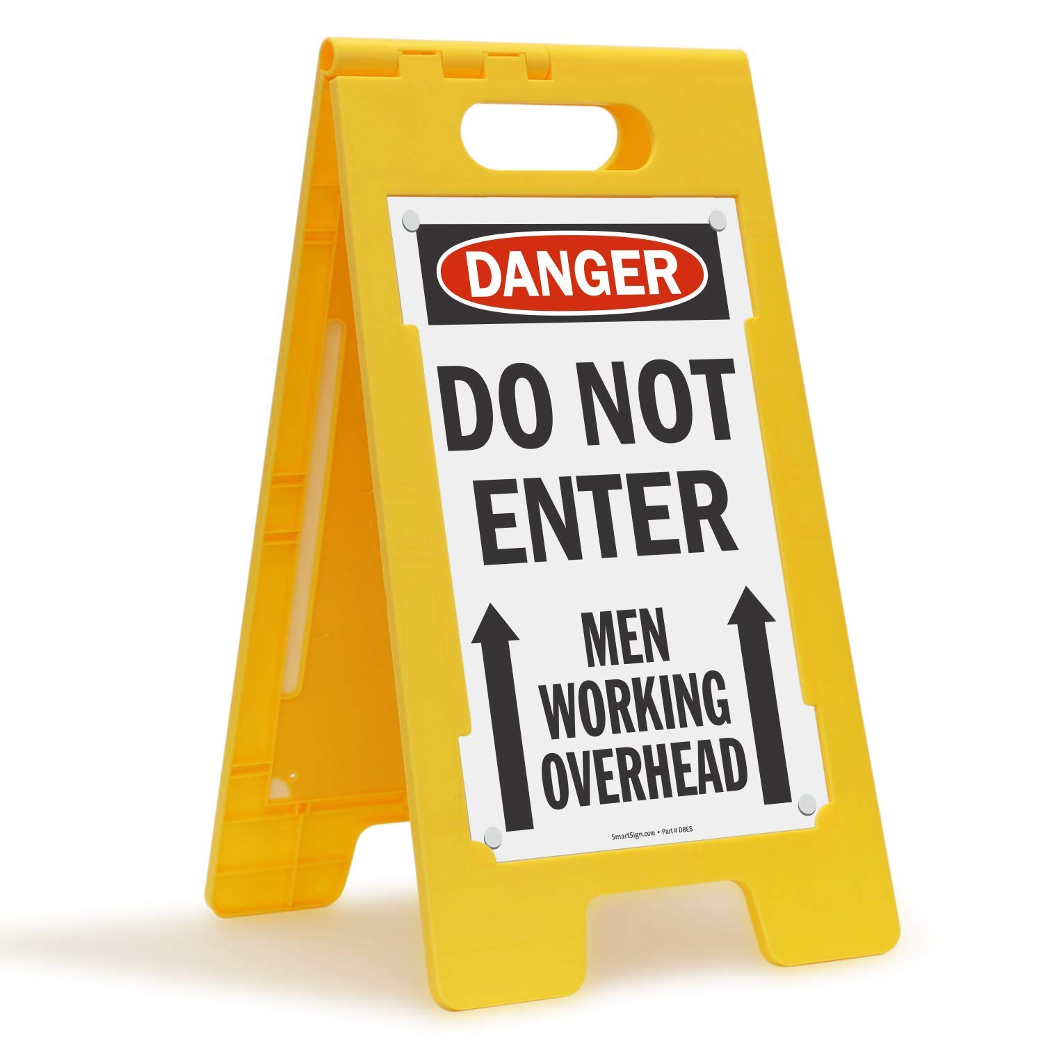 SmartSign 25 x 12 inch “Danger - Do Not Enter, Men Working Overhead” Two-Sided Folding Floor Sign with Up Arrows, Digitally Printed Polypropylene