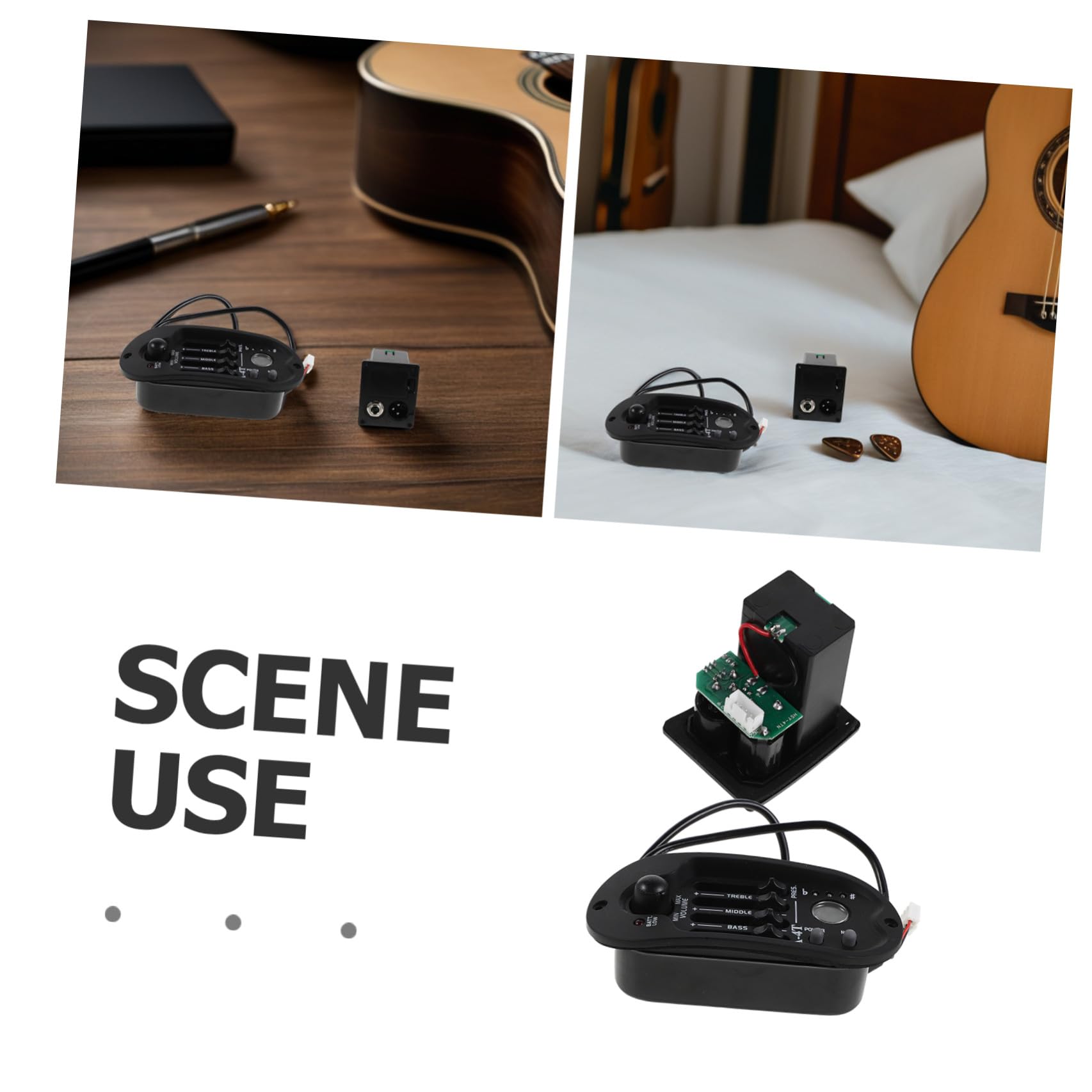 minkissy Set 1 Preamplificatore Pickup per Chitarra Acustica ed Elettrica con Equalizzatore a 4 Bande, Sintonizzatore Lcd, Plastico e Metallo, per Registrazioni e Performance Live