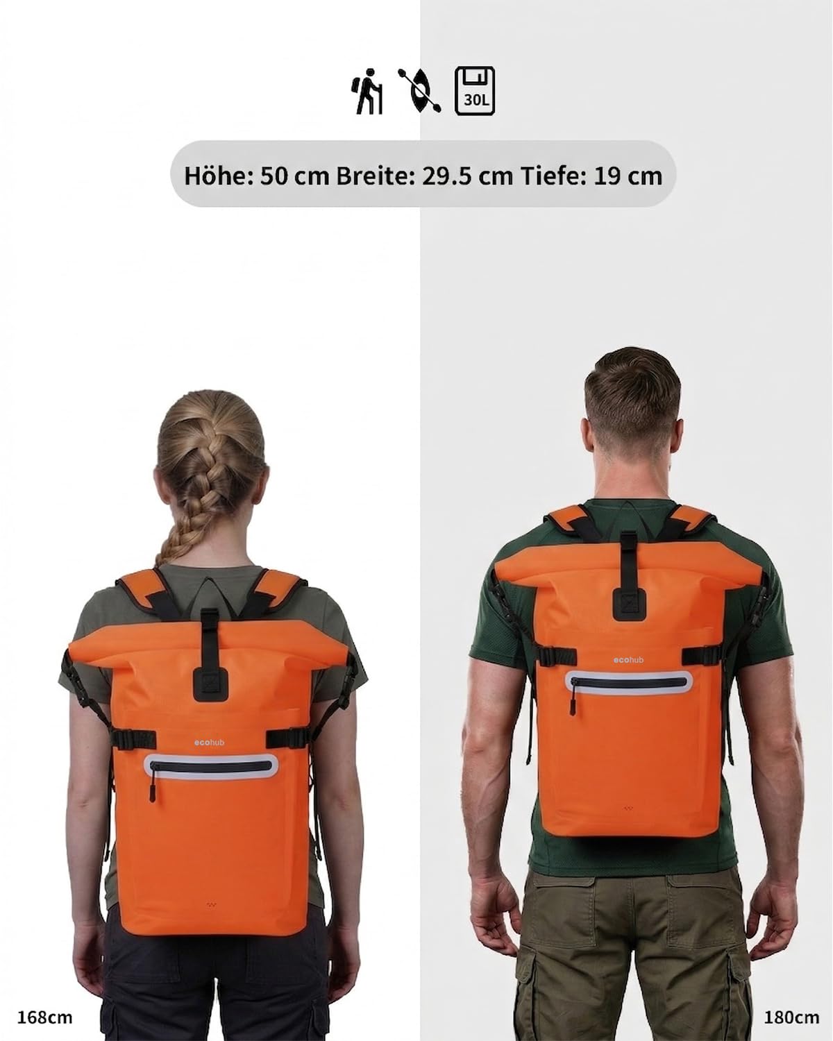 ECOHUB Roll-Top Zaino Impermeabile Mare 30L TPU, Dry Bag Leggero per Kayak