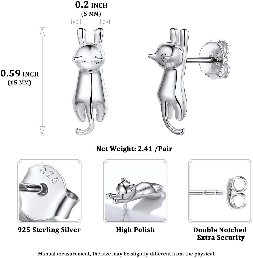 ChicSilver Hypoallergenic 925 Sterling Silver Cute Animal Earrings for Women Lovely Cat/Hedgehog/Turtle Stud Earrings for Sensitive Ears - Image 4