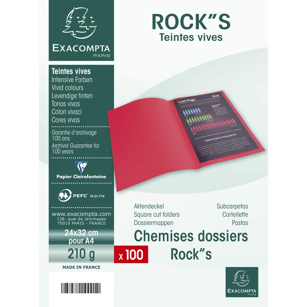 Exacompta Paczka 100 sztywnych teczek Rock"s 210 g/m2 jodłowa zieleń