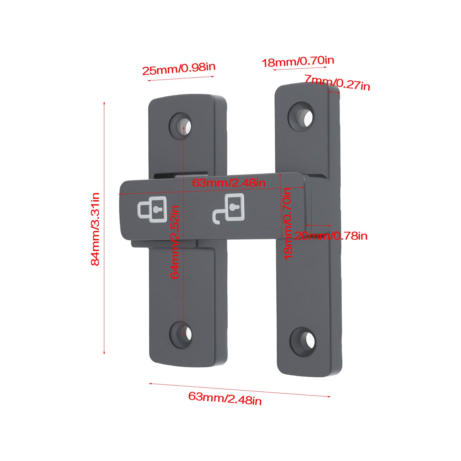 EMSea Grey Luminous Barn Door Lock 180 Degrees Surface Mounted Sliding Lock for Wooden Metal Aluminum Door 84x63x18mm - Image 4