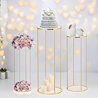 Kapaga 3pcs Gold Metal Cylinder Plant Pedestal Stands - 16" 24" 32" Heights for Weddings, Parties, Cakes & Events