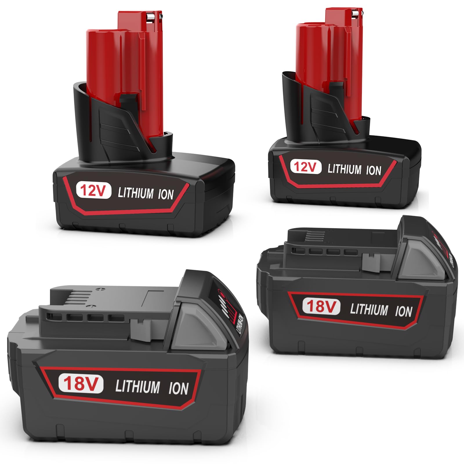 AYTXTG 4Pack Replacement Batteries, 2Pack 12v Battery and 2Pack 18v Battery Starter Kit, Compatible with Milwaukee 12v or 18v Cordless Tools