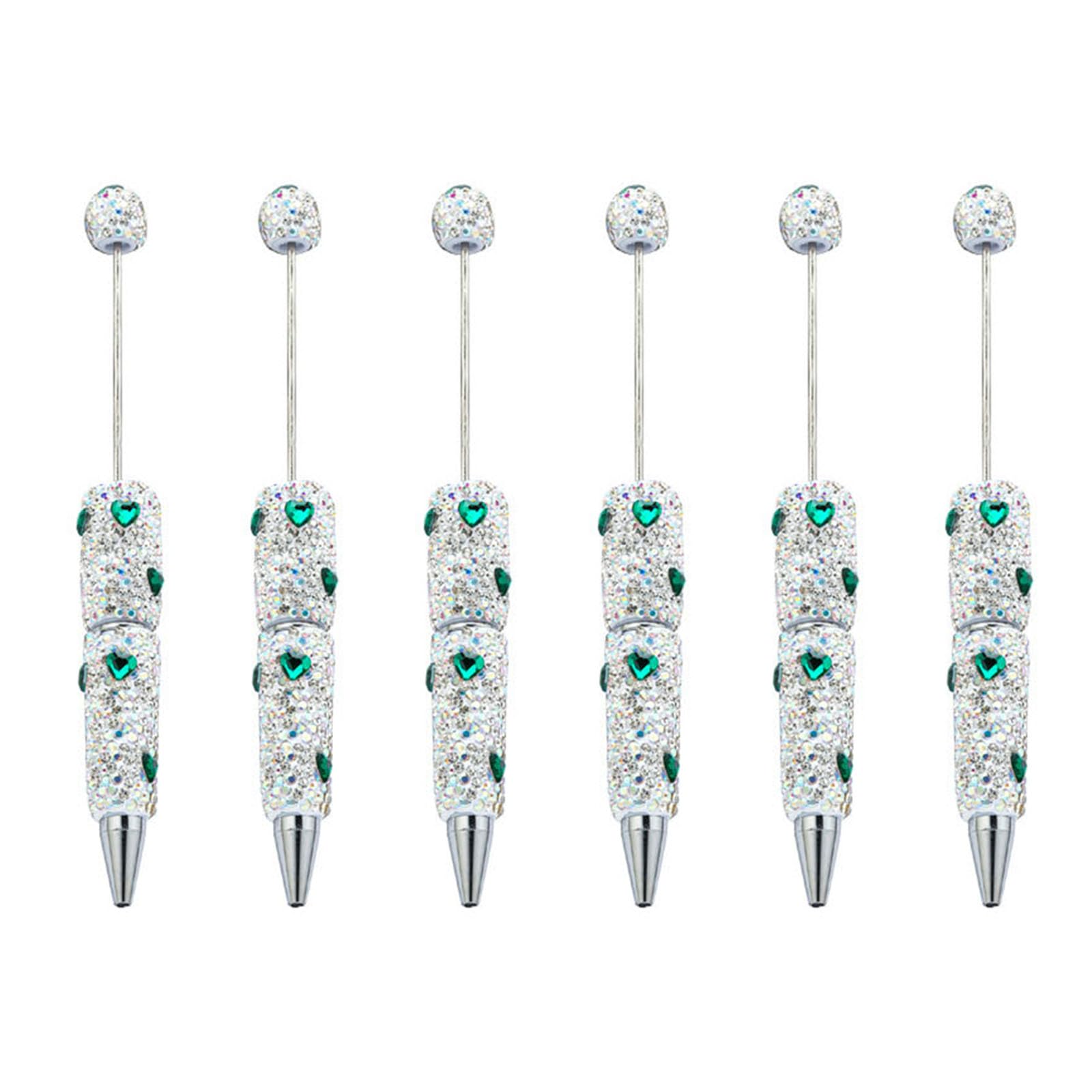 HDOYTXXM 6pcs Glittering Beadable Pen Ballpoint Black Inks 1.0mm Smooth Writing Rhinestones Fancy School Supplies Glittering Ballpoint