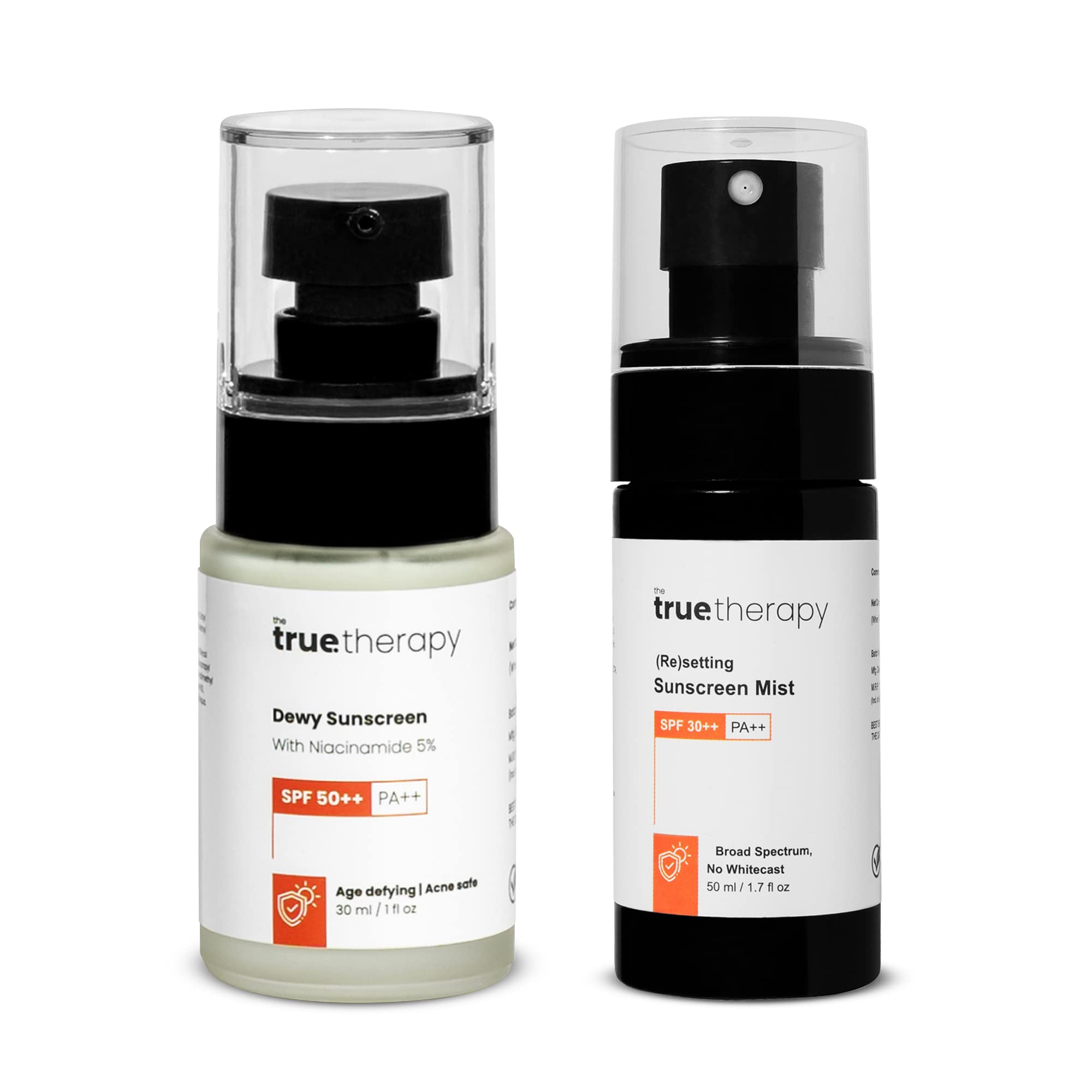 (Re) Setting Sunscreen Mist SPF 30++ PA++ (50ml) + Dewy Sunscreen SPF 50++ PA++ (30ml) Combo for Men & Women, Broad Spectrum Sun Block, Non Harming Aftercare Sunscreen Spray & Lotion