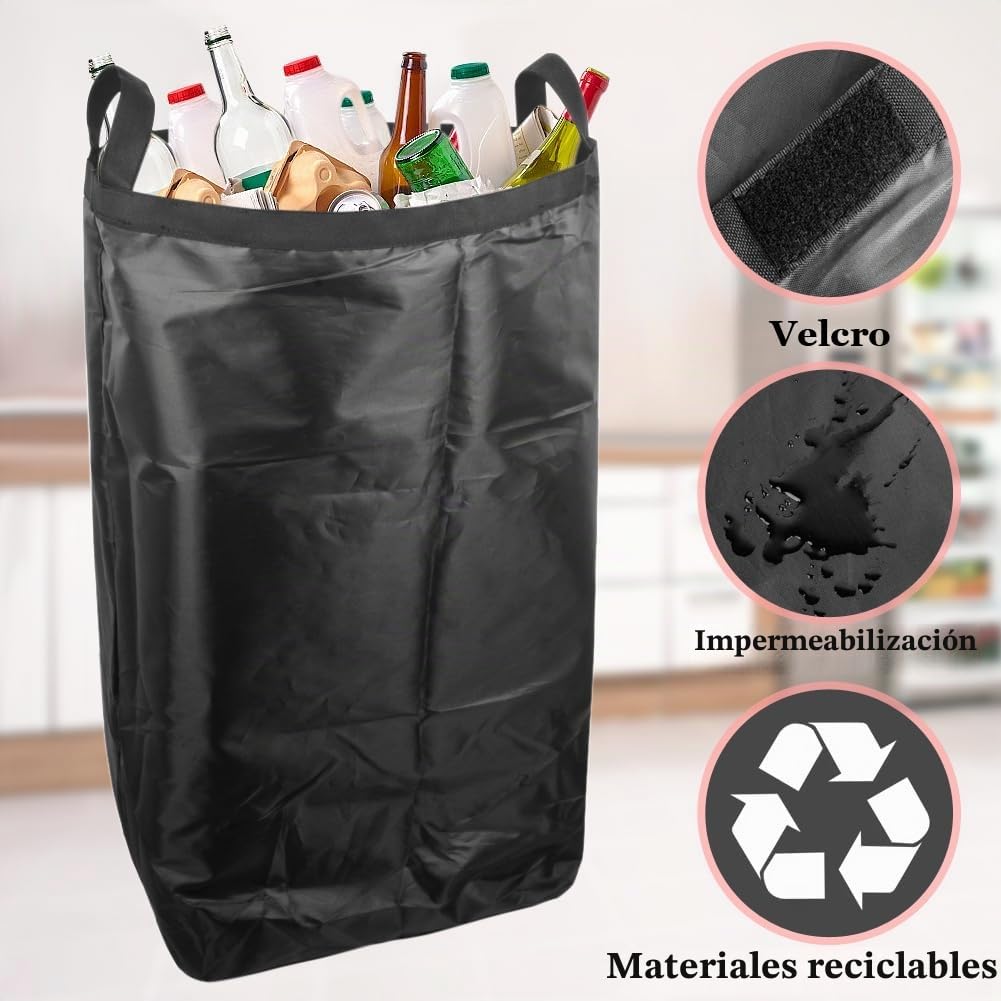 Cubo de basura cocina 100L, con tapa y Bolsa de mano, cubo basura reciclaje de depósito con agujero, muy adecuado para el cubo de basura cocina reciclaje, coleccionista de botellas (negro)