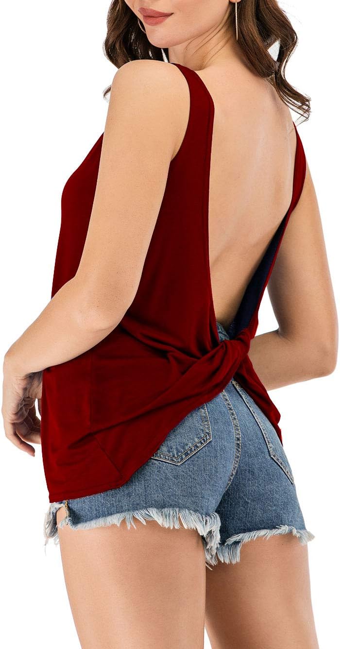 Famulily Women's Sexy Sleeveless Open Back Shirt Knotted Tank Top - Image 3