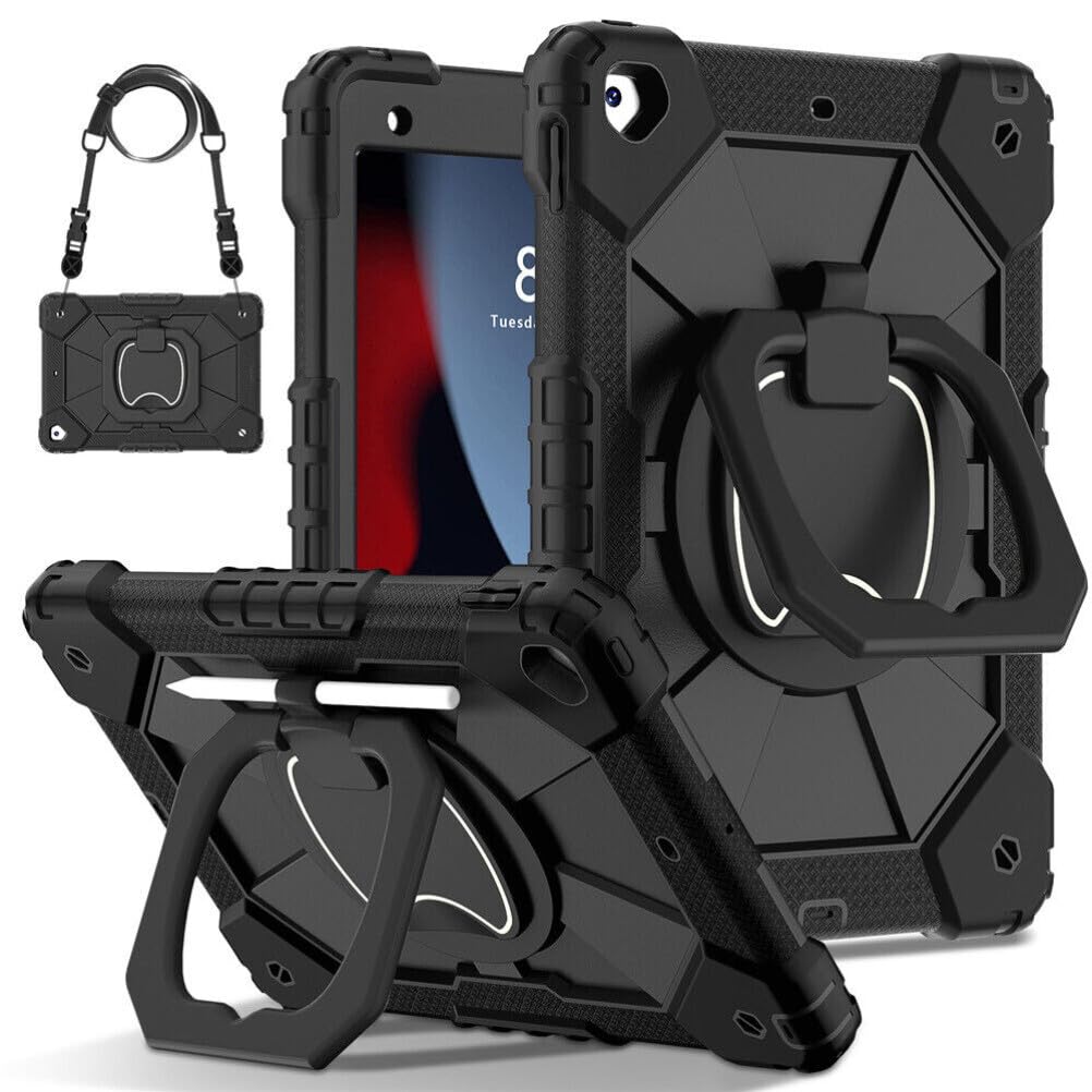 Coque iPad 5ème génération 9.7 2017 étui noir avec support silicone rigide et sangle - 8