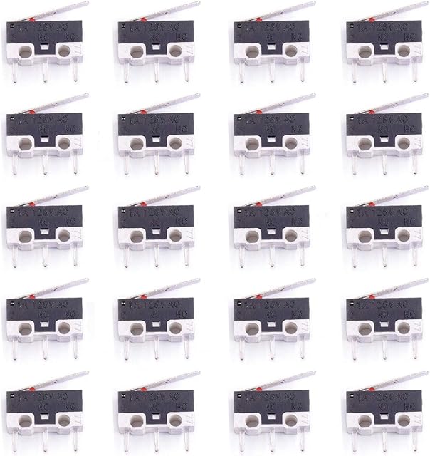 Youmile 20PACK Micro Switch AC 1A 125V 3Pin SPDT NO+NC Hinge Lever Momentary Push Button Micro Limit Switch for Arduino