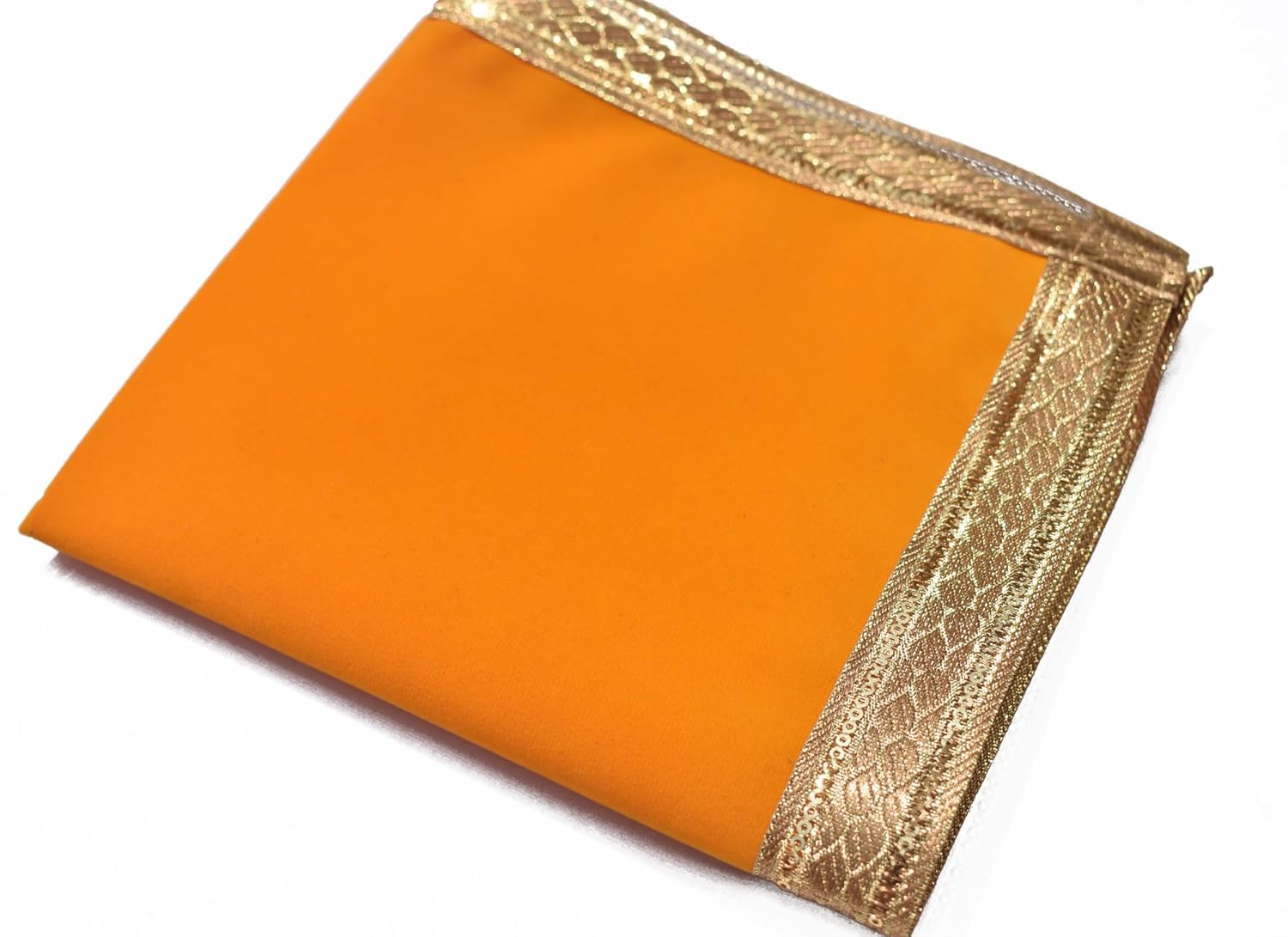 MARSHLAND Yellow Velvet Pooja Aasan with Golden Border Soft and Smooth Baithak Altar Cloth 14 X 26 Inch 35 X 66 Centimeters-image-43