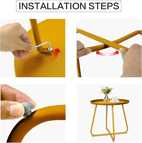 Miniatura 7 de Babion Mesas auxiliares para exteriores, mesa auxiliar redonda de acero resistente a la intemperie, mesa auxiliar pequeña para patio, porche,