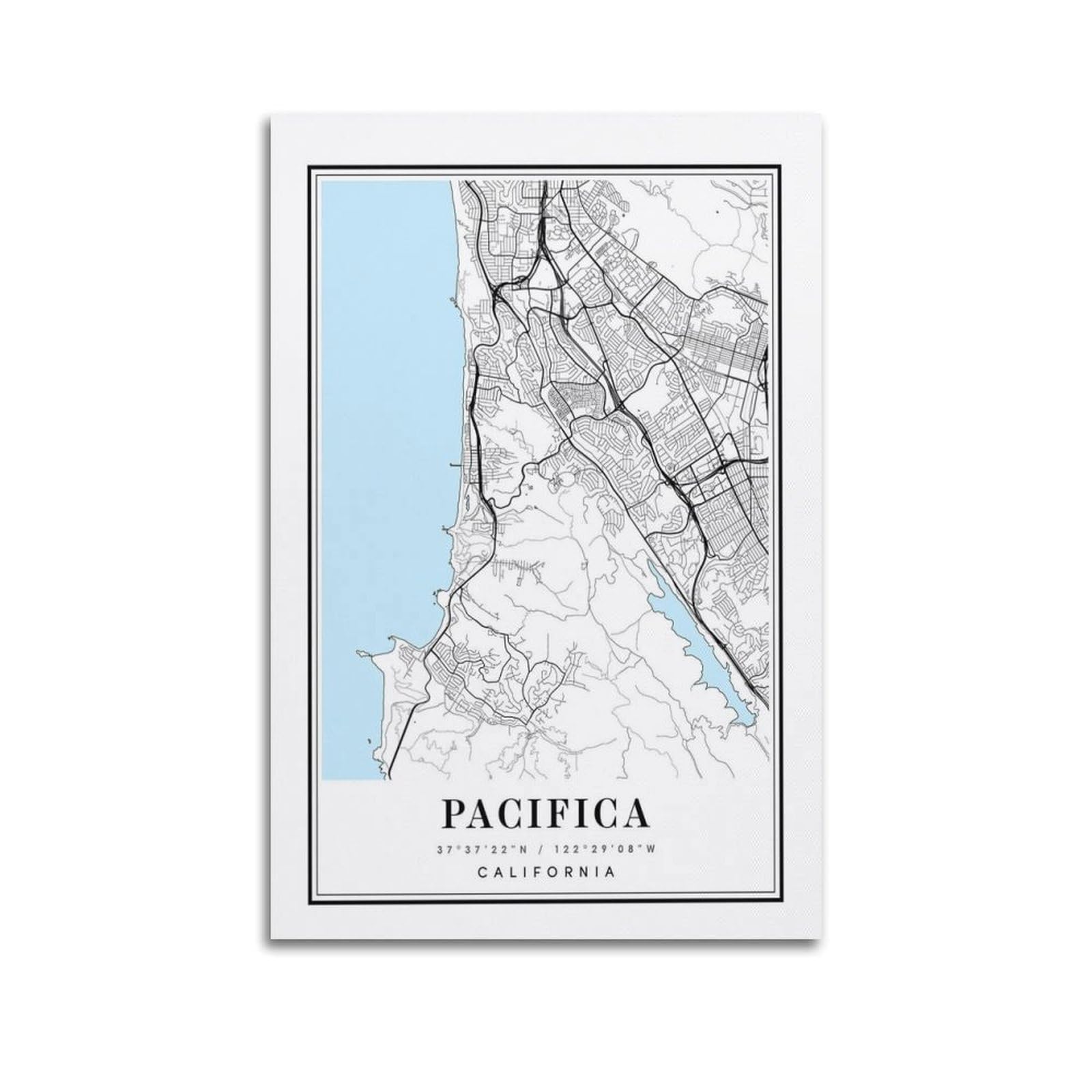 xiaoxiaoshen Pacifica California Map Canvas Poster Wall Art Prints Room Aesthetic Murals Bedroom And Living Decorations 20x30inch(50x75cm)