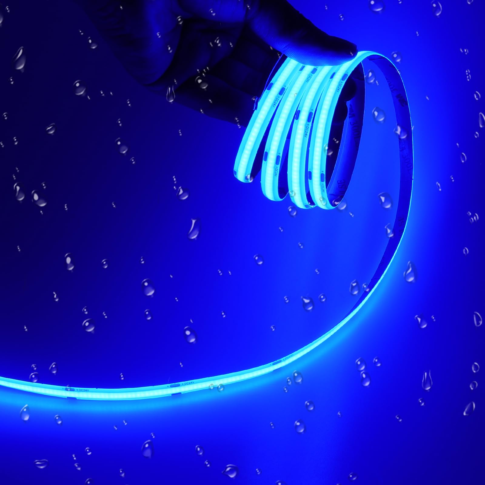 JOYLIT 24V Tira LED COB 6M Azul Impermeable IP65, 320LEDs/M 8MM Ancho Regulable Tiras de Luces LED para Gabinete de Cocina, Mostrador, Estante, Escalera