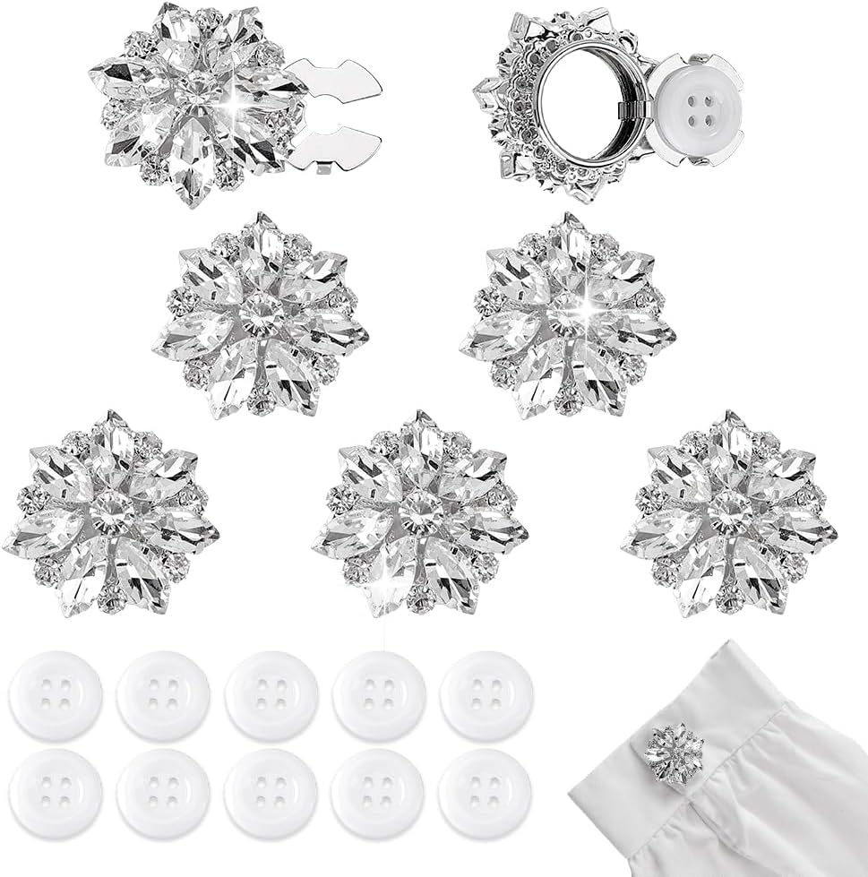 AHANDMAKER 6Pcs Rhinestone Cuff Link Golden Crystal Button Covers with 10Pcs Sewing Buttons Detachable Crystal Clip for Sewing DIY Craft Clothing Blouses Jeans Decor Embellishment 28x28x8mm