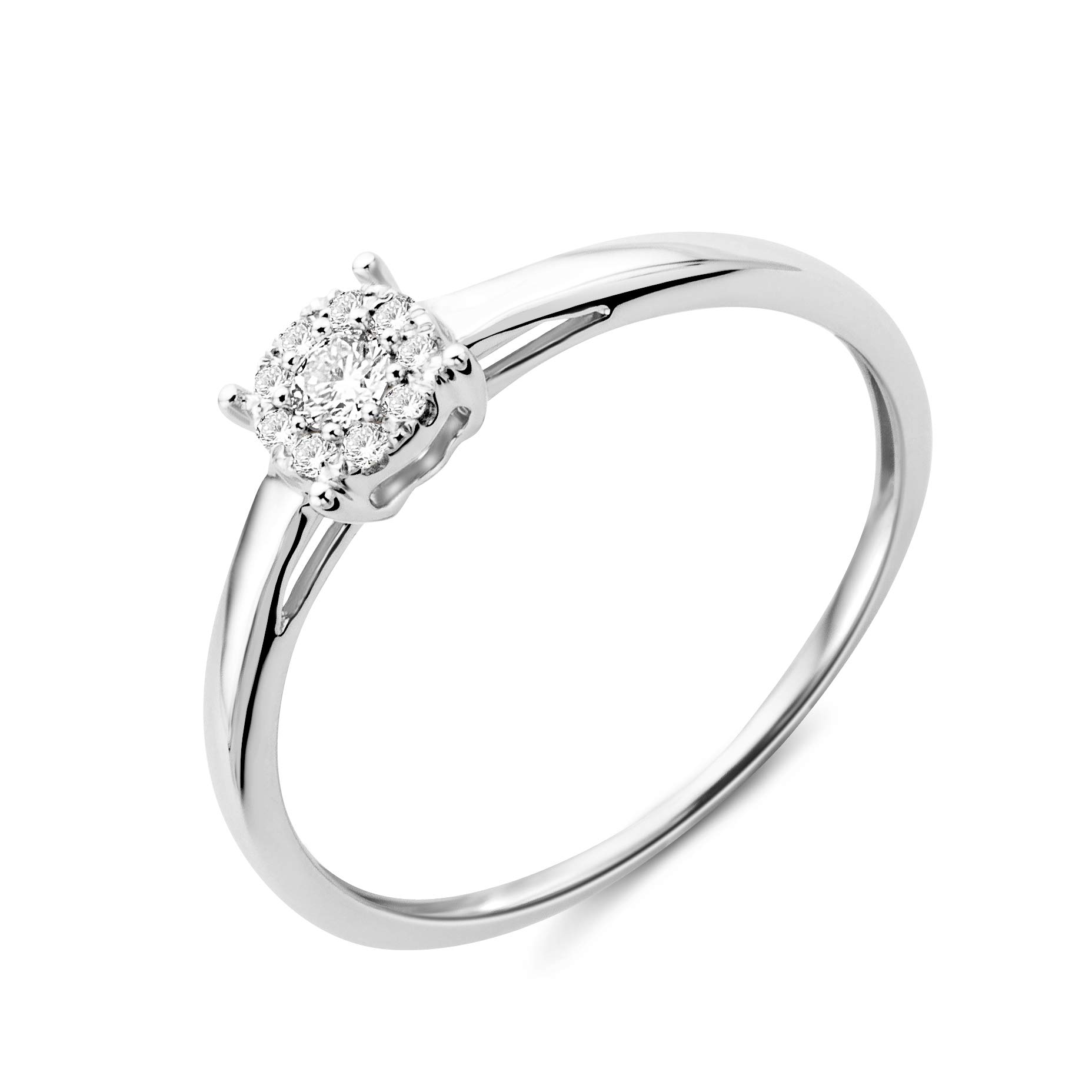 MIORE Anillo de compromiso para mujer de oro blanco de 9 quilates / 375 con diamantes de 0,10 quilates