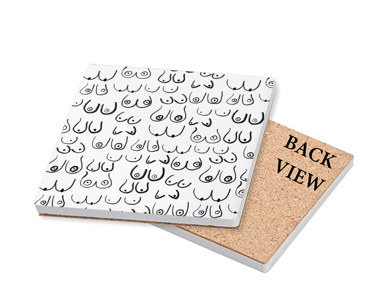 Boobs Pattern - Black and White line Drawing, Life Drawing, Feminine Art Coaster, Tableware, Drinks Coffee-Tea Coaster. (Ceramic Coaster)