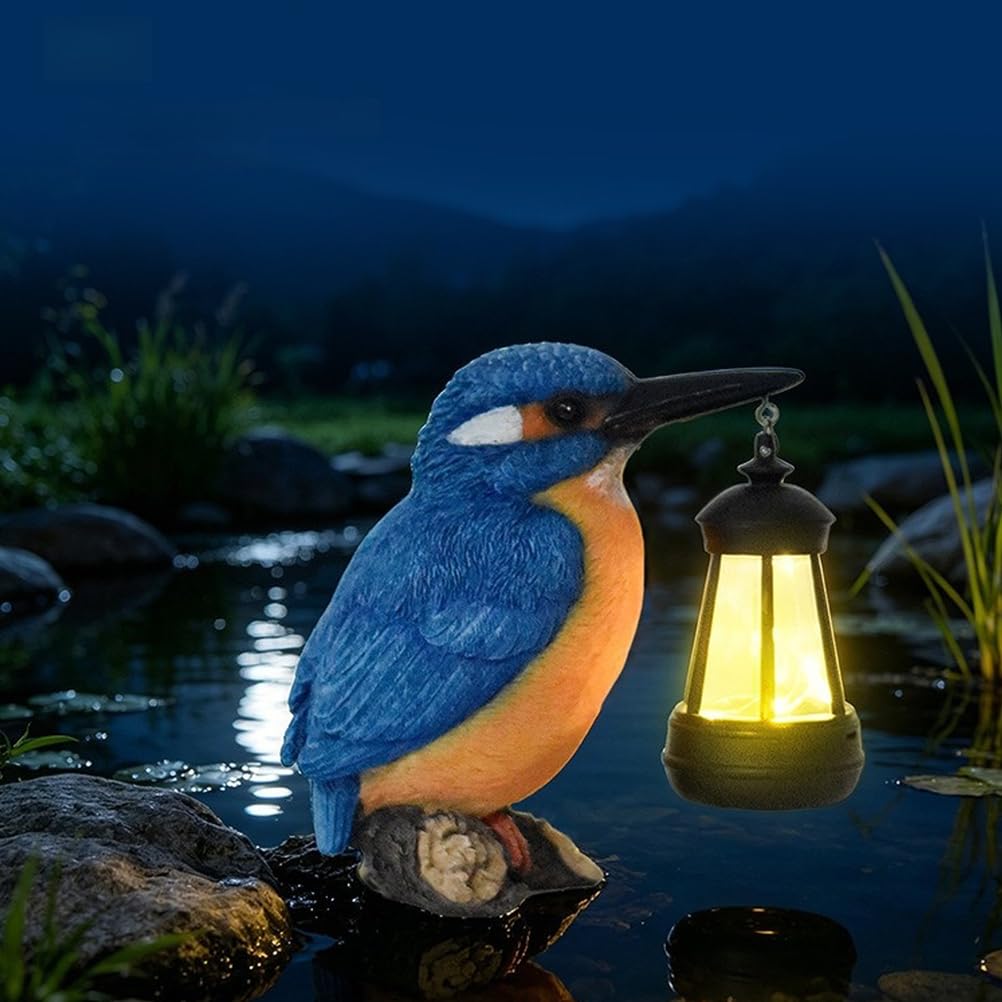GUASDIE Kingfisher Solar Garden Light Statue, Resin Outdoor Bird Figurine with Solar Powered LED Lantern Light for Backyard Patio Lawn Garden Decor