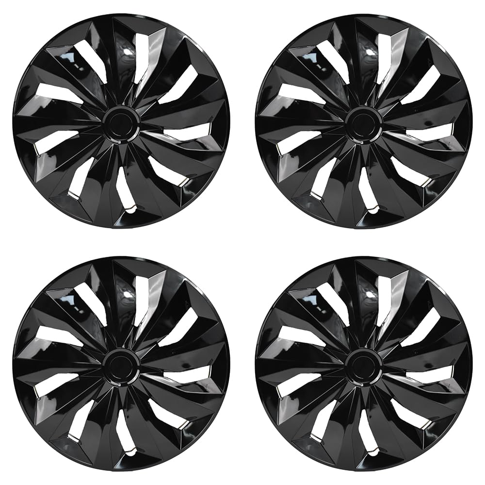 Hex Autoparts Universal Hub Caps - TT Style - Compatible with 15 Inch Tires & Wheels Car Truck, R15 Tire Rim Covers Set of 4 (Black)