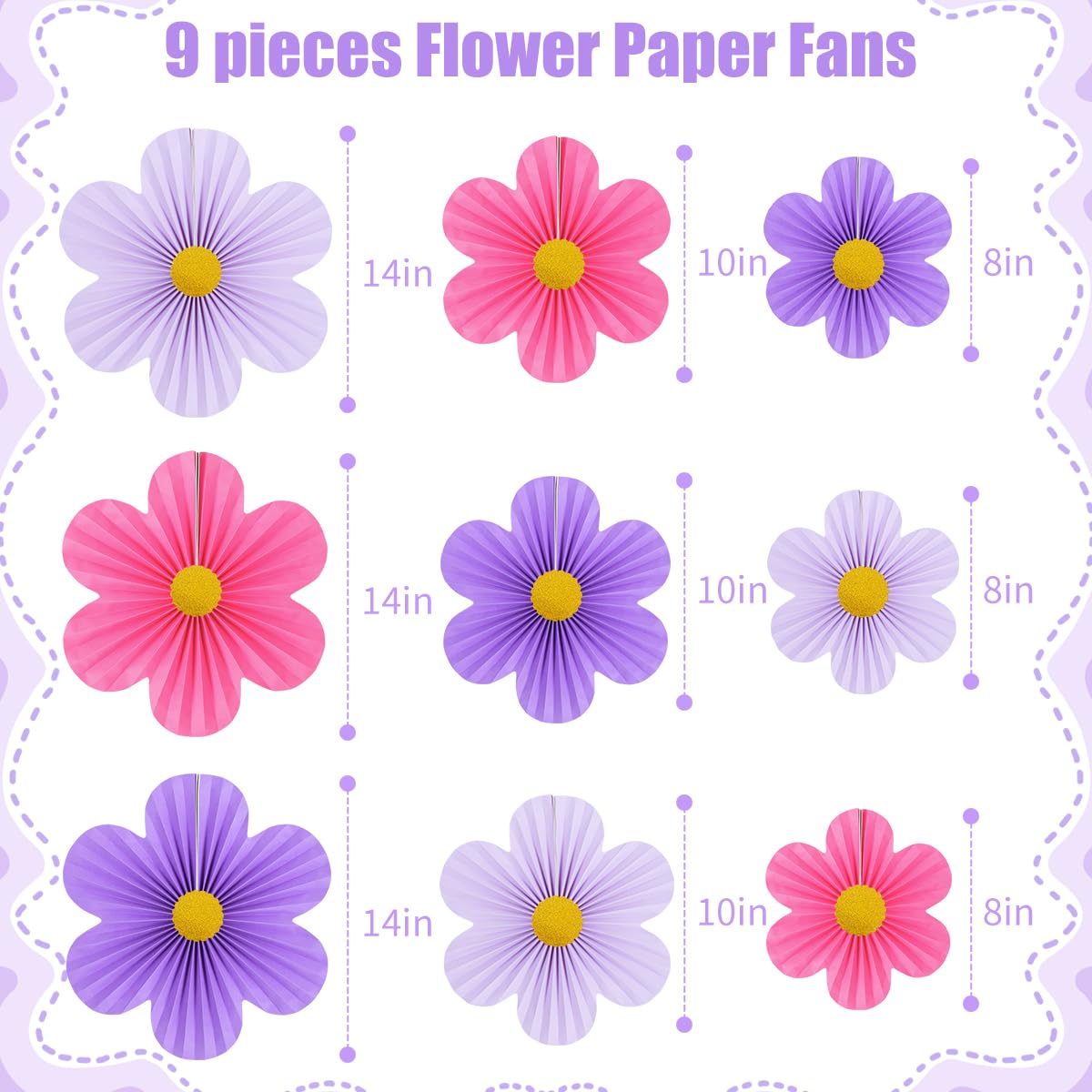 Yuxiou Purple Party Decorations Paper Flowers Decorations for Wall Classroom Paper Fans Floral Backdrop Flower Wall Decor Pack of 9 Pink Purple