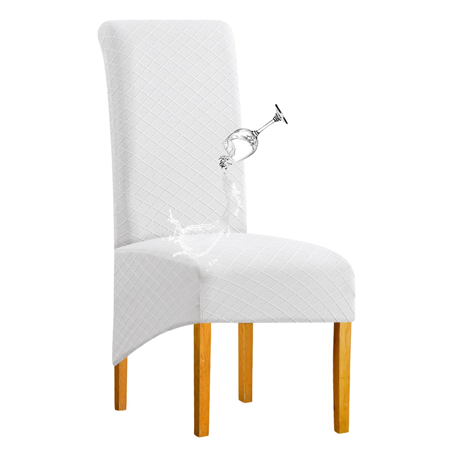 SHENGYIJING 1/2/4/6 PCS Diamond Lattice FStretch Waterproof XL Chair Covers for Dining Room, Spandex Large Dining Chair Slipcovers High Back Jacquard Dining Chair Covers (White,Set of 1)
