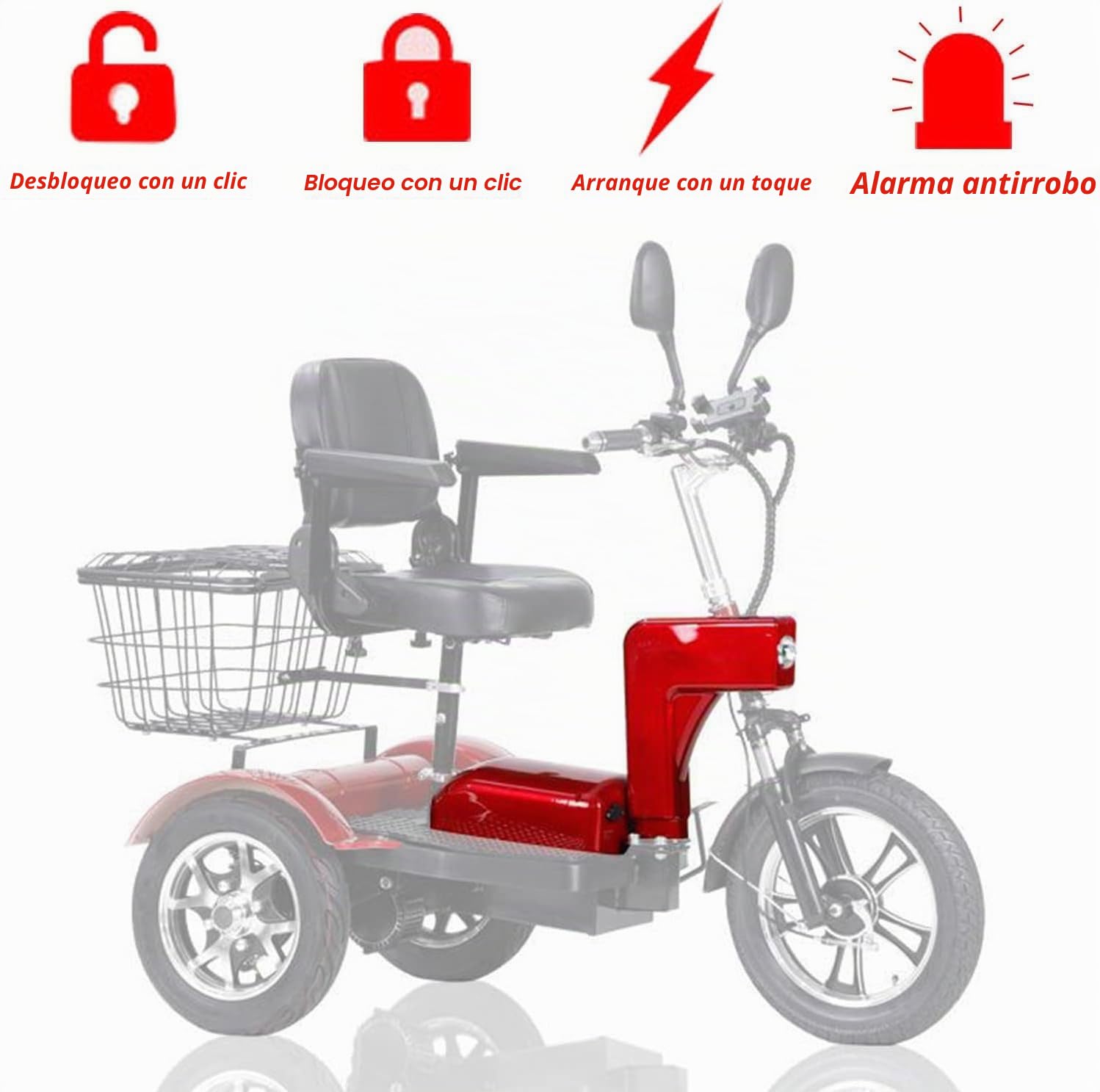 Scooter Eléctrico de Lujo de 3 Ruedas - para Mayores y Adultos Viene con Asiento Reposabrazos Ajustable en Ángulo, Silla de Ruedas Eléctrica Móvil con Soporte para Teléfono Móvil，