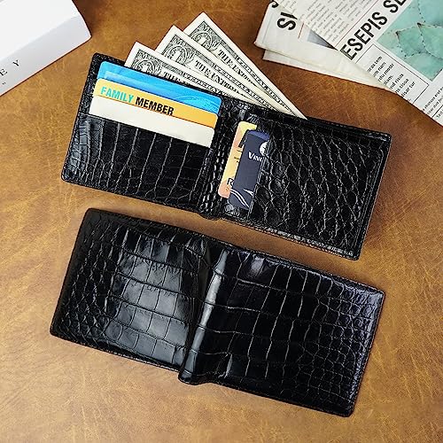 Image of HATA Men Leather Bifold Wallet RFID Blocking Front Pocket Exotic Billfold Handmade Gift For Birthday Wedding Anniversary Father's Day