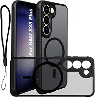 USTIYA Magnética Capa para Samsung Galaxy S23+ S23 Plus Case Matte Acrílico Uso Resistente Protetora de Câmera Capinha Acessórios para Celular com Cordão Preto FGCX