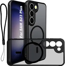 USTIYA Magnética Capa para Samsung Galaxy S23+ S23 Plus Case Matte Acrílico Uso Resistente Protetora de Câmera Capinha Acessórios para Celular com Cordão Preto FGCX