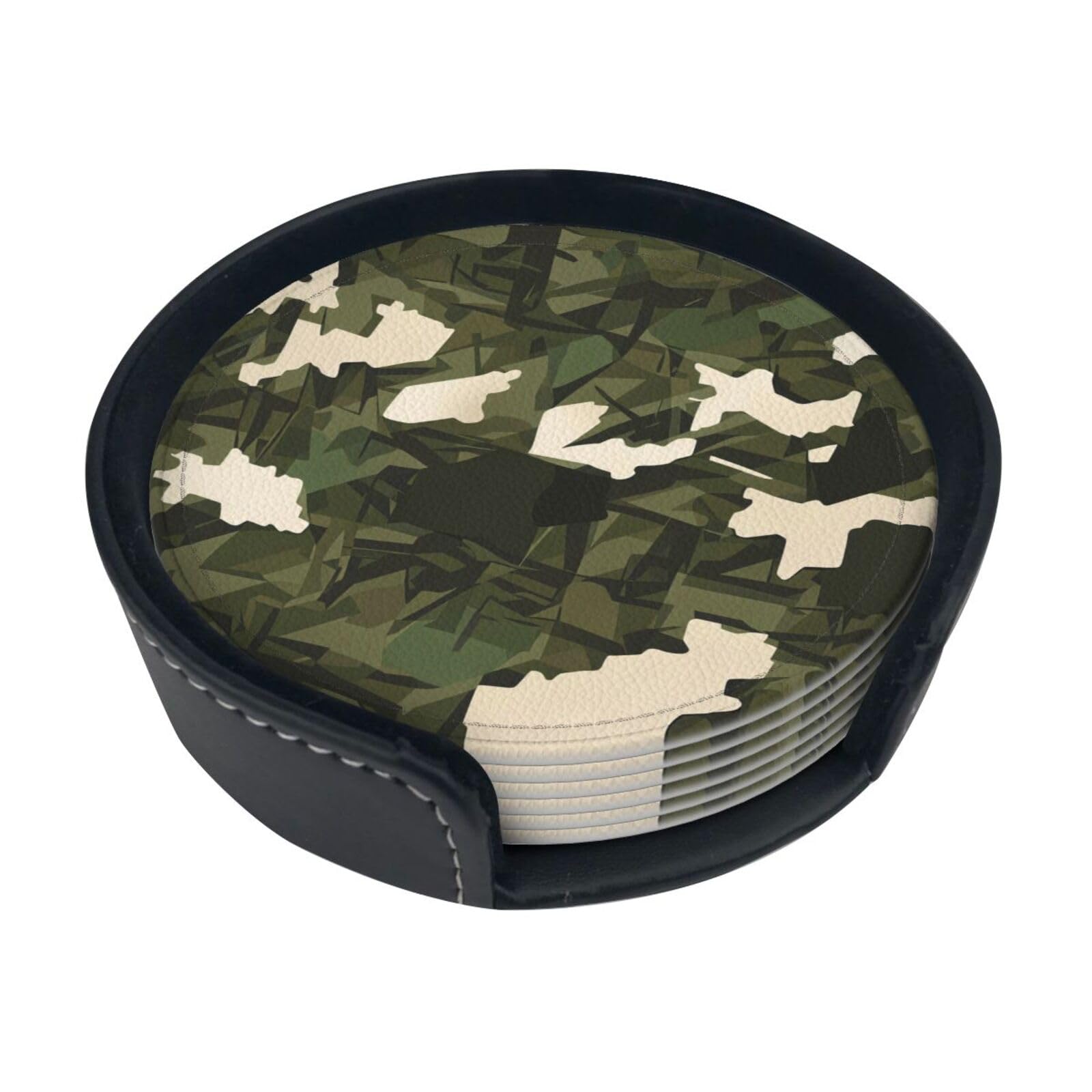 Army camouflage Leather Coasters-Set of 6 with Storage Holder