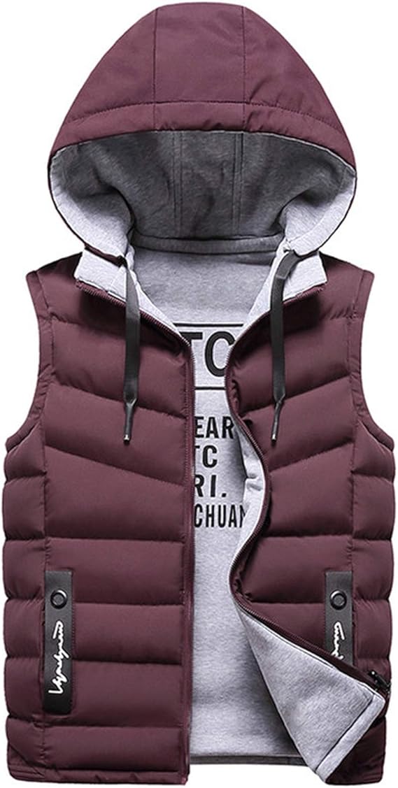 Fpump Mens Winter Vest Down Vest Men Casual Waistcoat Sleeveless Jackets Men Hooded Vest Worn