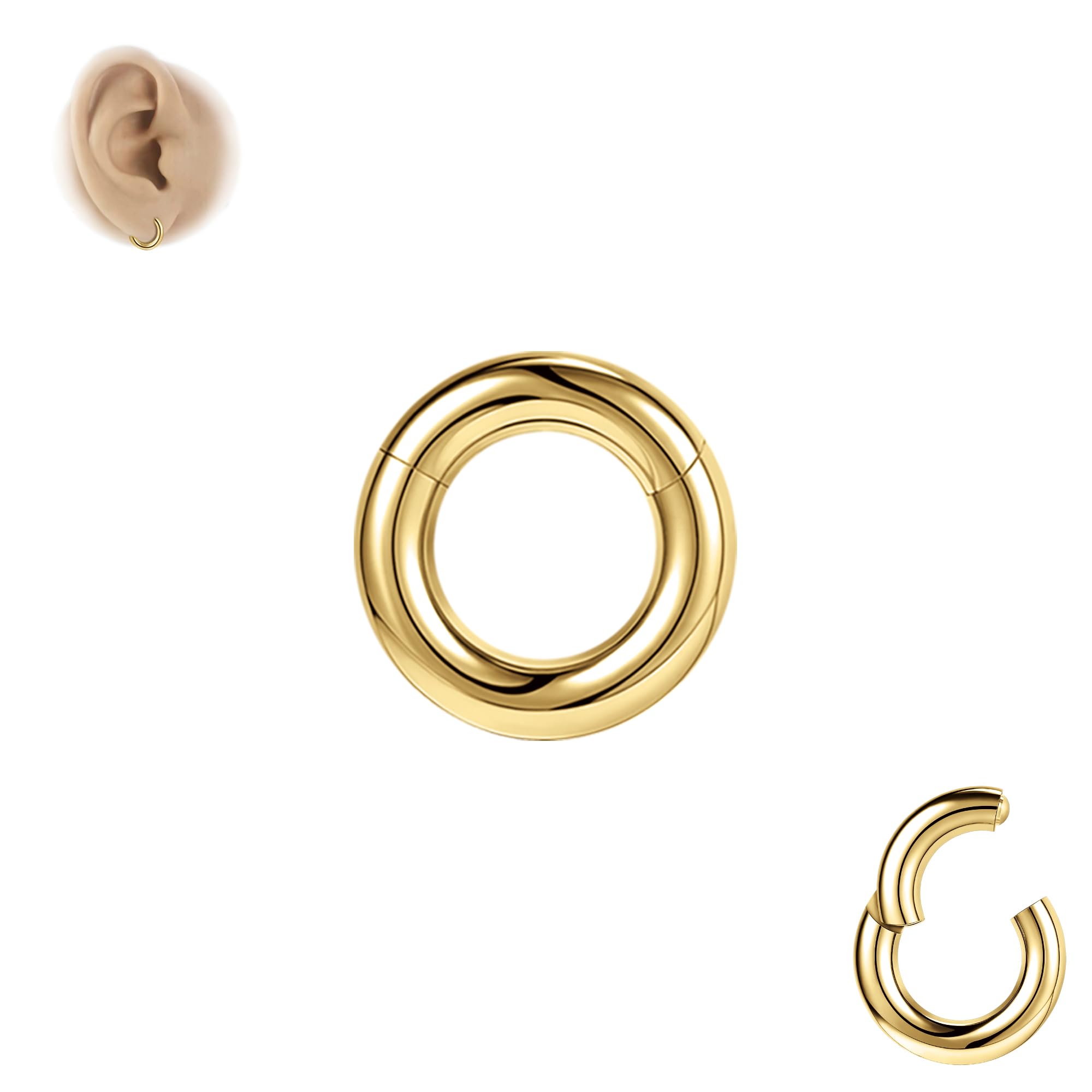 6ixGosh G23 Titanium Septum & Nose Rings - Heavy Gauges, Hinged, Hoop, Body Piercing Jewelry for Septum, Nose, Lip, Cartilage, Tragus, Conch Piercing