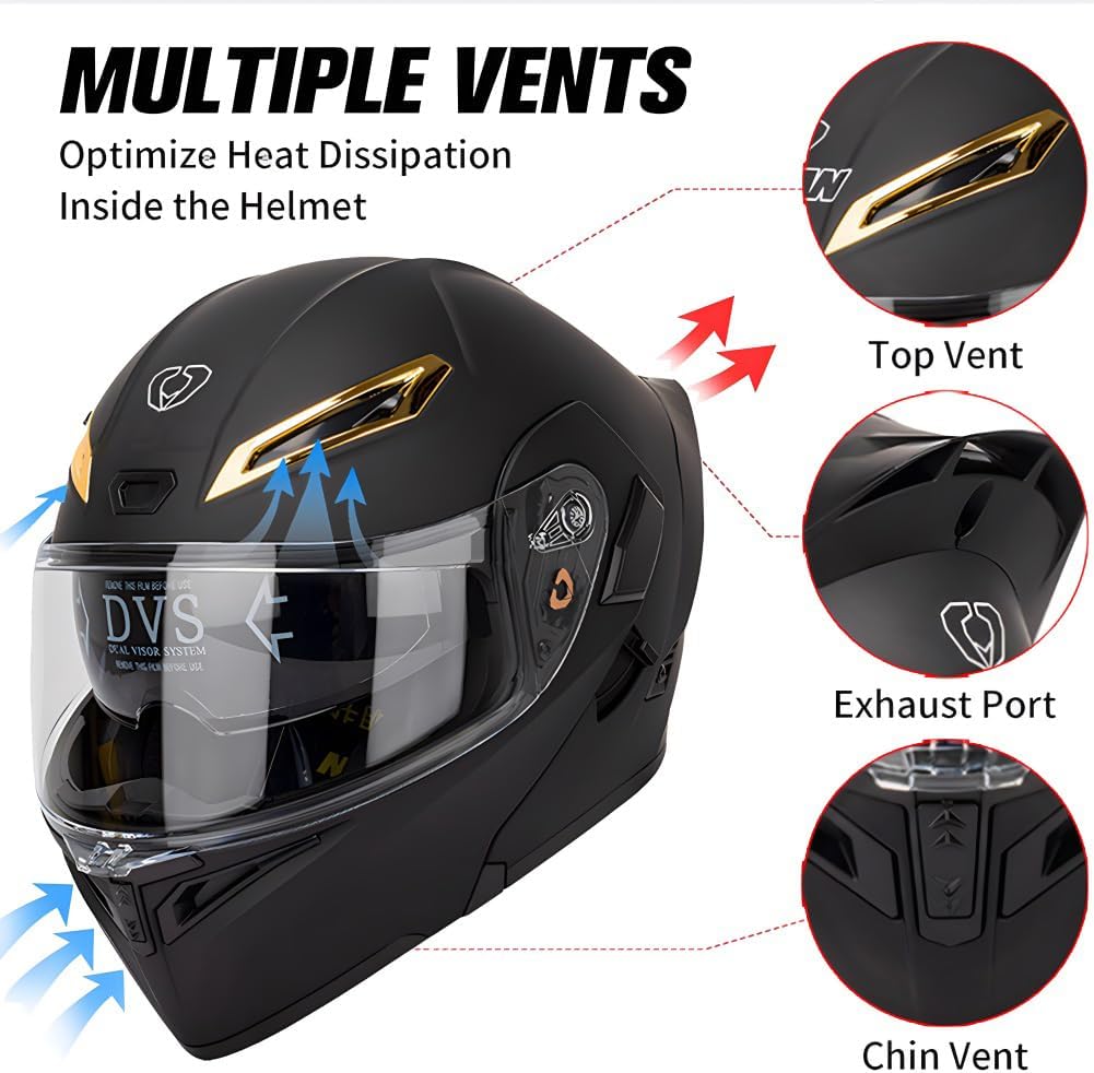 Bluetooth Modular Motorcycle Helmets, DOT Approved Flip Up Full Face Dual Visor Helmet, with Dual Speakers and Microphone, Lightweight ABS Shell Helmets, for Adults Men Women