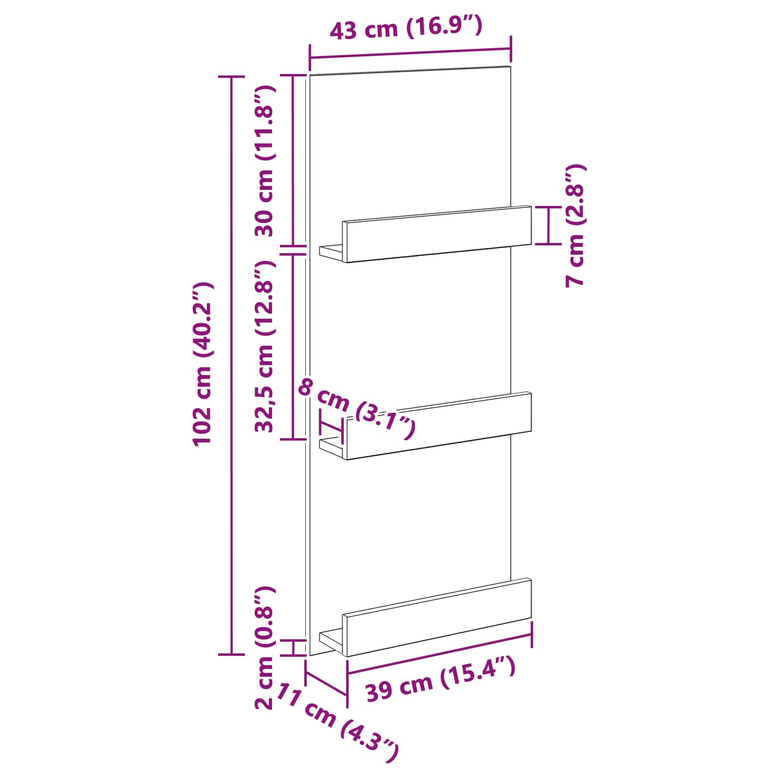 Mangloder - Portariviste in rovere affumicato, 43 x 11 x 102 cm, con 3 ripiani, portariviste e portariviste, per soggiorno, ufficio, angolo lettura e interni