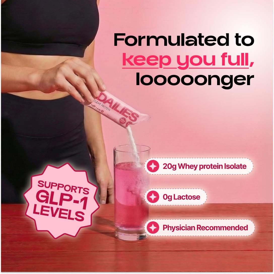 DAILIES Clear Protein Powder, Sugar Free Fruit Punch Flavor, 20g Whey Isolate & 100 Calories per Serving, Light & Refreshing Protein Shake Drink Mix for Pre or Post Workout, 15 On the Go Stick Packs