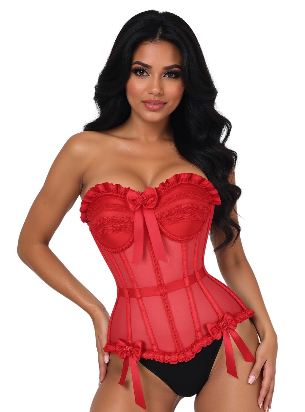 Daisy corsets Damen Top Drawer Steel Boned Red Mesh Underwire Bustier Corset Korsett (1er Pack)