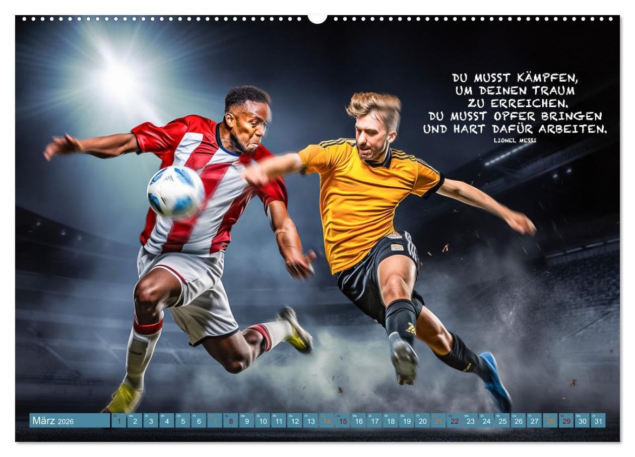 Fußball und tolle Sprüche (Wandkalender 2026 DIN A2 quer), CALVENDO Monatskalender: Das ist er, der ultimative farbenprächtige Fußballkalender mit ... zum Ansporn, Anreiz und zur Motivation.