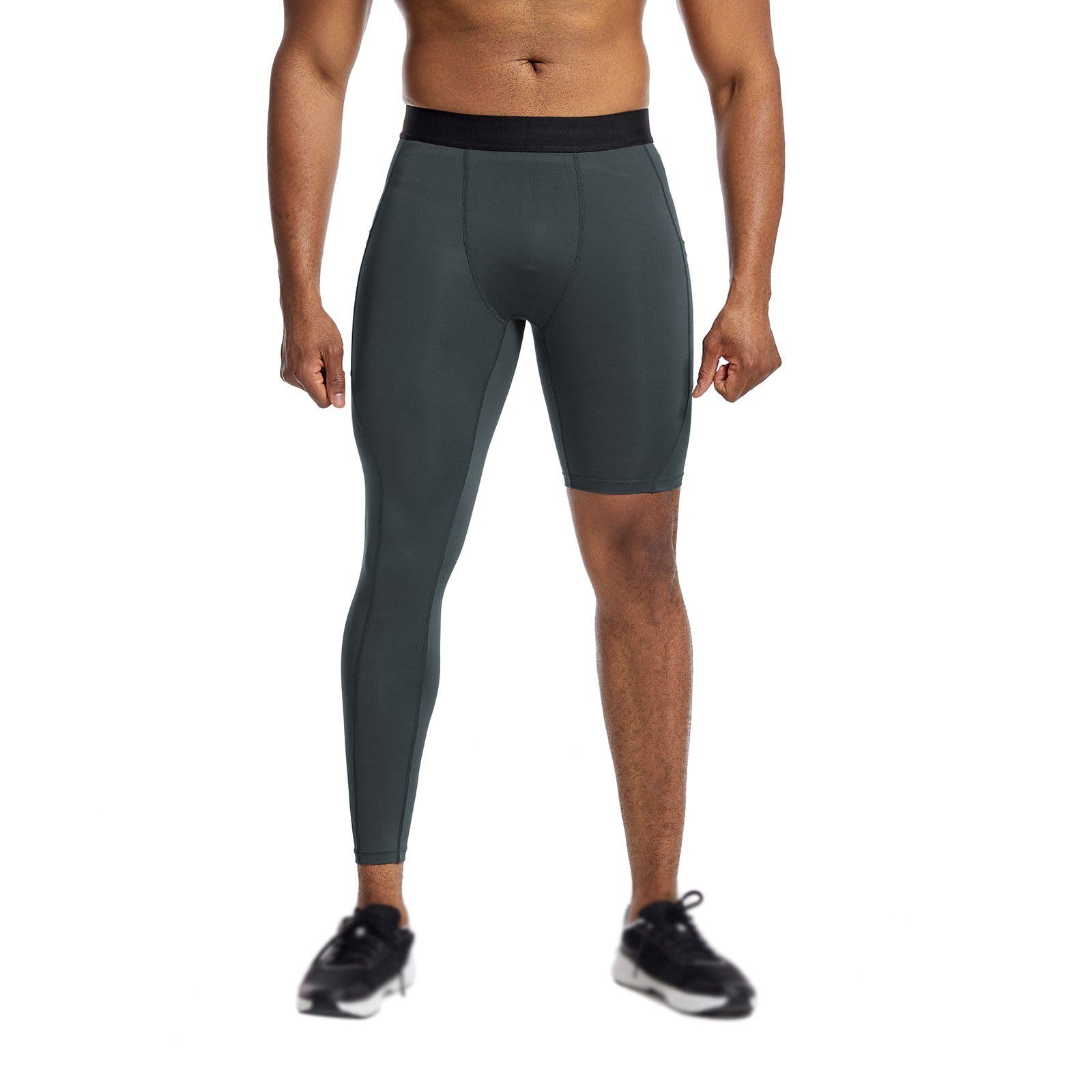 Blaward Men's Compression Pants One Leg Basketball Pants Running Workout Tights Legging with Pockets Athletic Baselayer