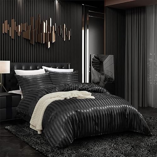 Yearning 5Pcs Black Silk Stripes Soft Comforter Set Sexy Luxury Ultra Soft Microfiber Bedding, Light Weighted Quilt King, Fitted Sheet, Flat Sheet With 2 Matching Pillow Bed-In-Bag #TOP1