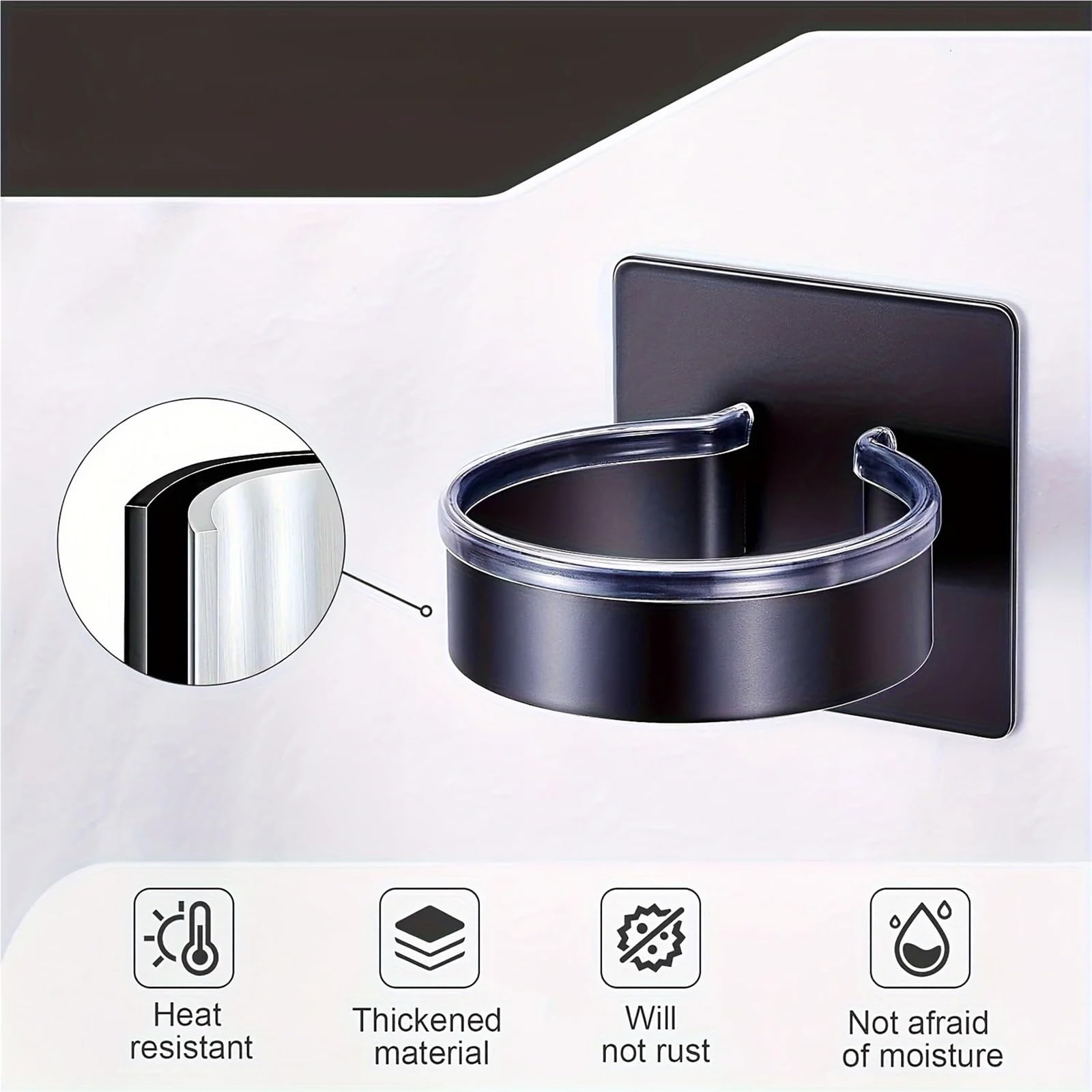 Haartrockner Halterung Wandmontierte Haartrocknerhalterung ohne Bohren | Platzsparendes Badezimmer-Wandzubehör aus Aluminium, schlichtes Design, robust und langlebig(Upgraded Black)