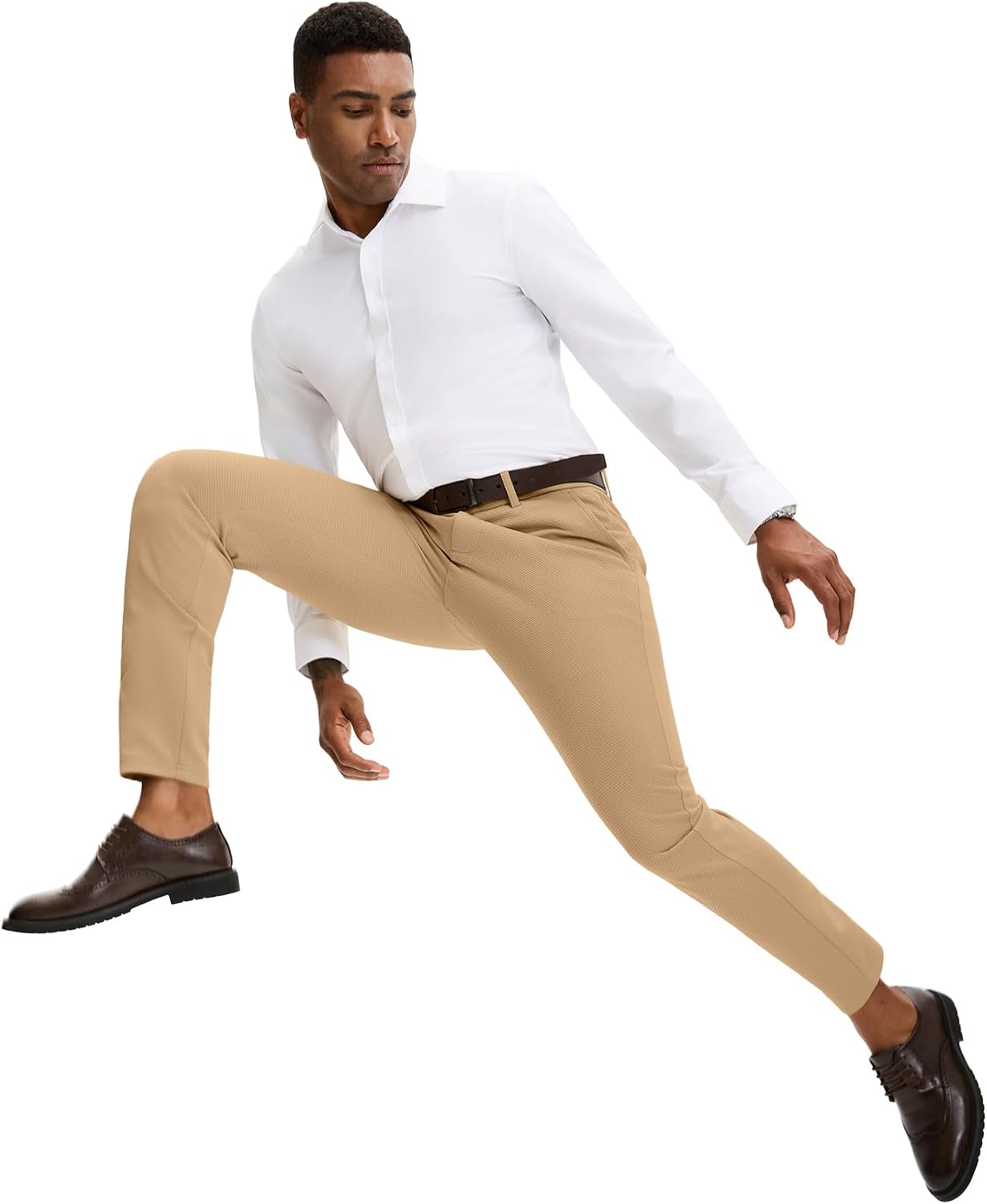 JEMLDL Men's Stretch Athletic Dress Pants Slim Fit Tapered Slacks Breathable Mesh Golf Suit Trousers with 5 Pockets