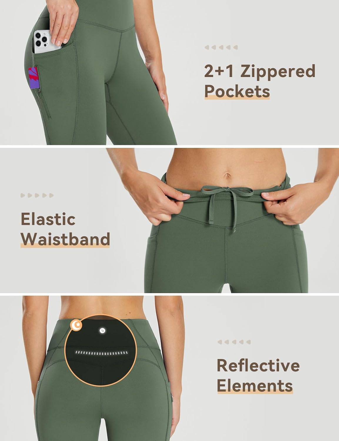 baleaf 25''/30'' Women's Fleece Lined Leggings Water Resistant High Waist Winter Running Hiking Pants Zipper Pockets - Image 6