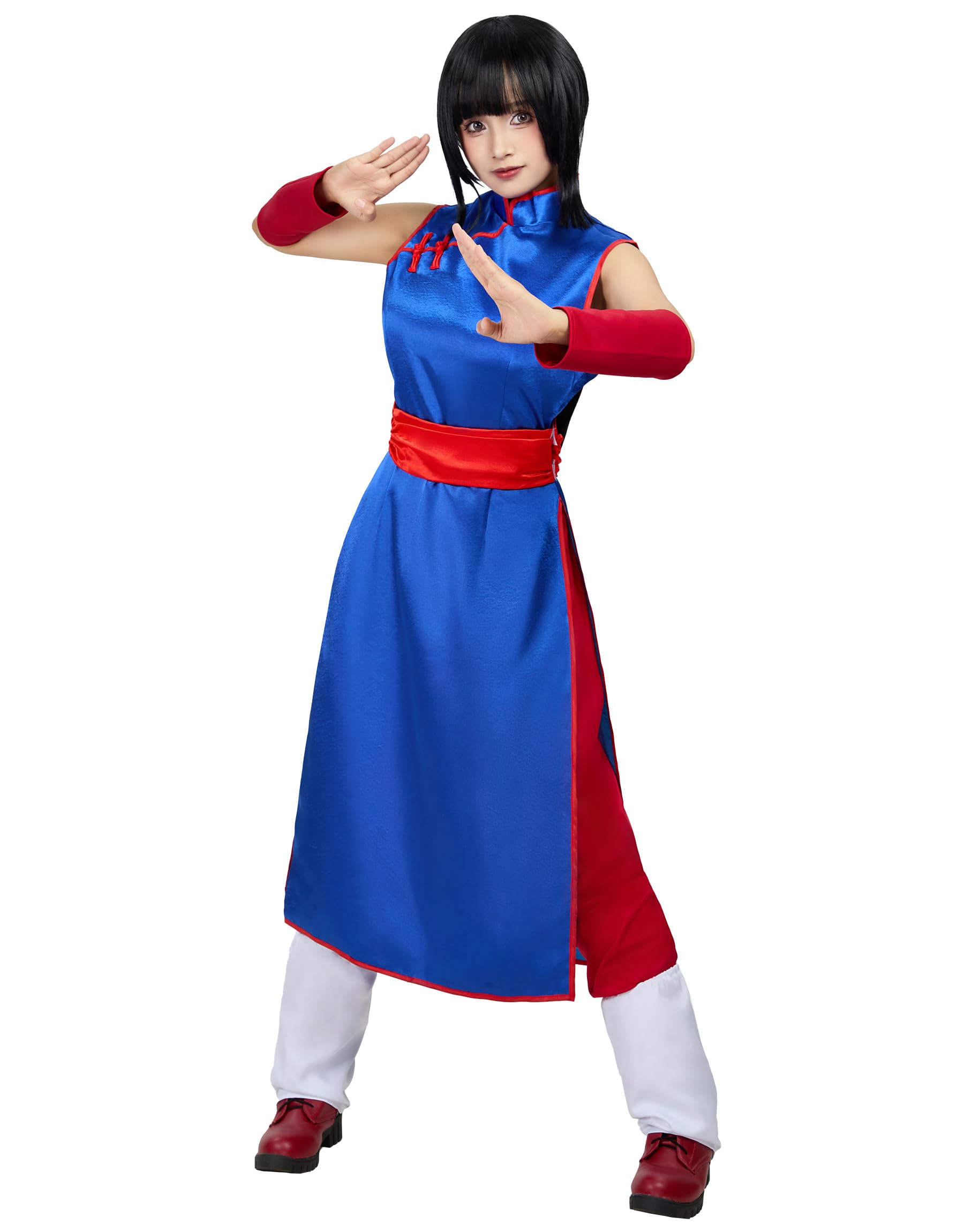 miccostumes Women's Costume Princess Cosplay Outfit Blue Cheongsam with Pants And Red Sash